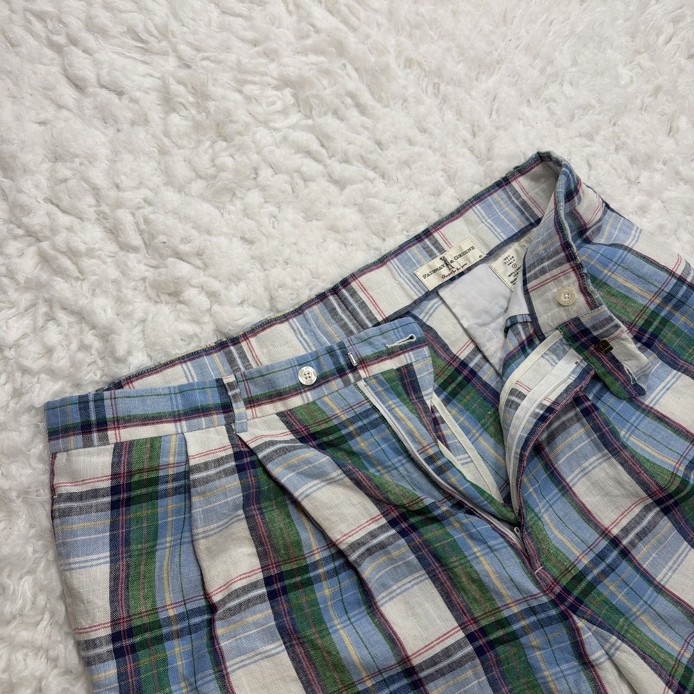 Vintage 80's 90's Madras Plaid Linen Shorts Mens 38 Fairway Green Colorful Retro
